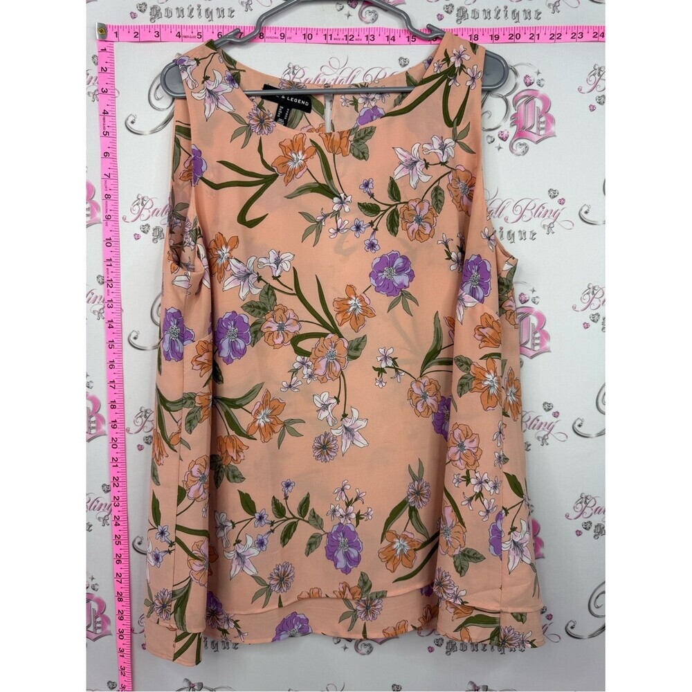 Love & Legend tank Peach Floral Top with Purple & Orange Blooms